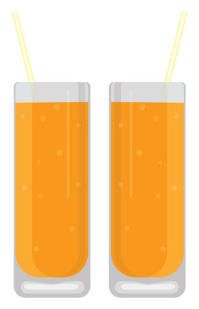 Two glasses of juice, illustration, vector on a white background.のイラスト素材
