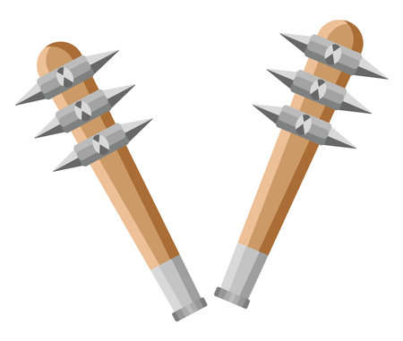 Two dangerous maces, illustration, vector on a white background.のイラスト素材
