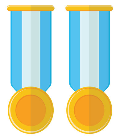 Golden medals, illustration, vector on a white background.のイラスト素材
