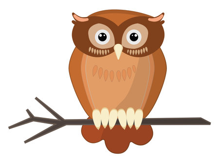 Owl on a branch, illustration, vector on a white background.のイラスト素材