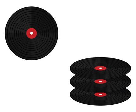 Four red music discs, illustration, vector on a white background.のイラスト素材