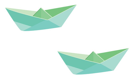 Green paper boats, illustration, vector on a white background.のイラスト素材
