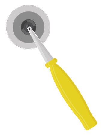 Yellow pizza cutter, illustration, vector on a white background.のイラスト素材
