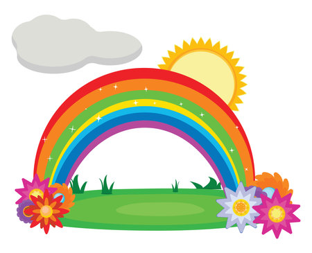 Sun with rainbow, illustration, vector on a white background.のイラスト素材