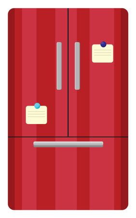 Modern Red double refridgerator, illustration, vector on a white background.のイラスト素材