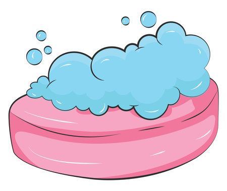 Pink soap with bubbles, illustration, vector on a white background.のイラスト素材