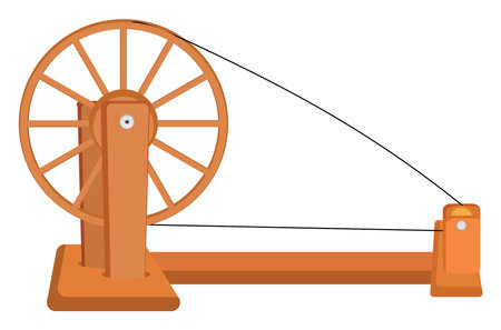 Wooden spinning wheel, illustration, vector on a white background.のイラスト素材
