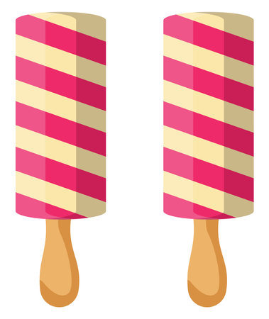 Strawberry ice cream on stick, illustration, vector on a white background.のイラスト素材