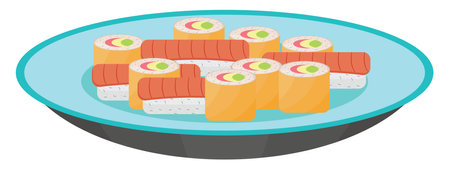Sushi on plate, illustration, vector on a white background.のイラスト素材