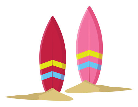 Red and pink surfboards, illustration, vector on a white background.のイラスト素材