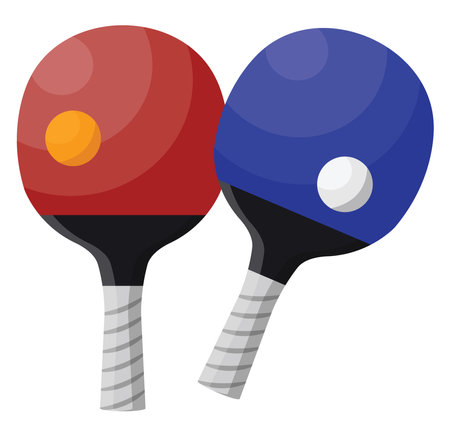 Red and blue table tennis rackets, illustration, vector on a white background.のイラスト素材