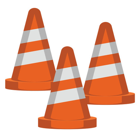 Orange traffic cones, illustration, vector on a white background.のイラスト素材
