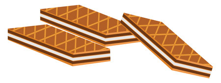 Chocolate waffle, illustration, vector on a white background.のイラスト素材