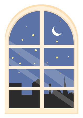Window at night, illustration, vector on a white background.のイラスト素材