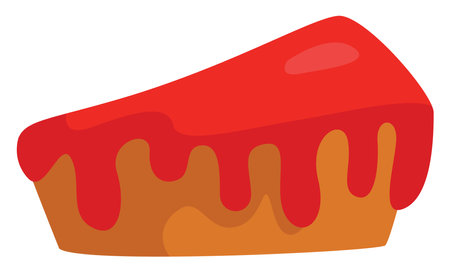 Slice of cake with red icing; illustration; vector on a white background.のイラスト素材