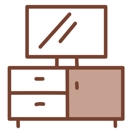 Plasma TV on wooden stand, illustration, vector on a white background.のイラスト素材