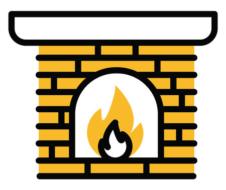 Winter fireplace, illustration, vector on a white background.のイラスト素材
