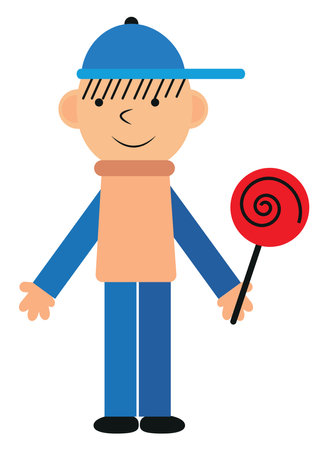 Boy with candy, illustration, vector on a white background.のイラスト素材