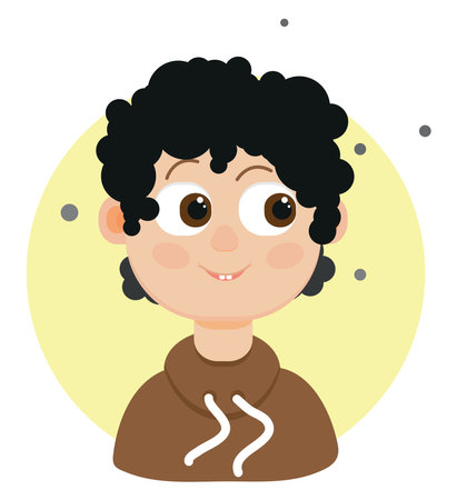 Boy with black curly hair, illustration, vector on a white background.のイラスト素材