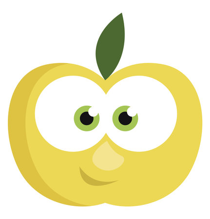 Yellow apple with eyes, illustration, vector on a white background.のイラスト素材