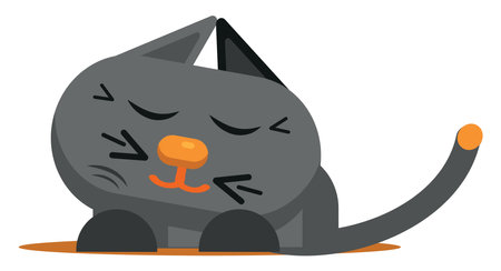 Grey cat sleeping, illustration, vector on a white background.のイラスト素材