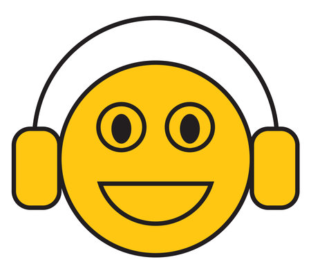 Smiley with headphones, illustration, vector on a white background.のイラスト素材