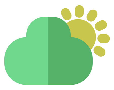 Green cloud with sun, illustration, vector on a white background.のイラスト素材