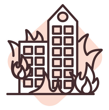 Disaster town fire, illustration, vector on white background.のイラスト素材