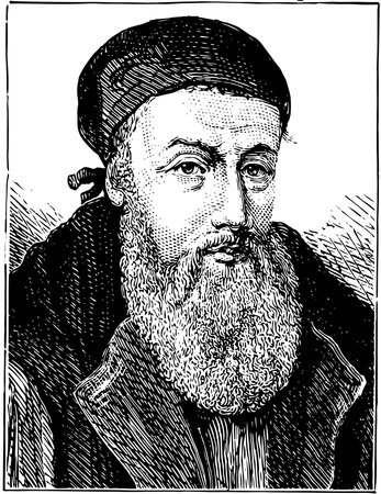 Archbishop Edmund Grindal, c. 1519-1583, he was an English protestant leader, bishop of London, archbishop of York and archbishop of Canterbury, vintage line drawing or engraving illustrationのイラスト素材