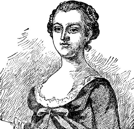 Martha Custis Washington, 1731-1802, she was the 1st first lady of the United States of America, vintage line drawing or engraving illustrationのイラスト素材