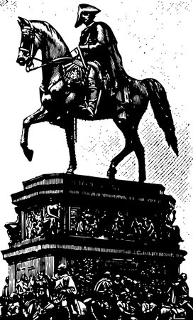 Frederick the Great riding a horse in this picture, vintage line drawing or engraving illustration.のイラスト素材