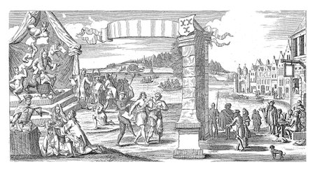 The toll booth in Vianen for the Actionists, 1720, vintage engraving.の写真素材