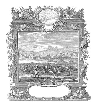 Conquest of Schellenberg, 1704, vintage engraving.の写真素材