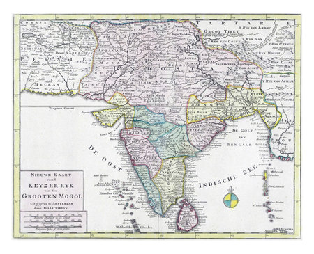 Map of India, Jacob Keyser, 1744 Map of India, vintage engraving.