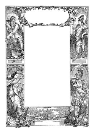 Title page for a bundled collection of plans of battles and cities renowned in the War of the Spanish, vintage engraving.の写真素材