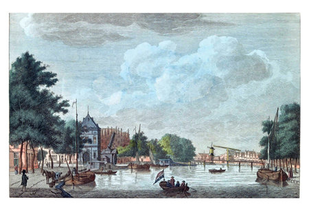 Spaarne in Haarlem, vintage engraving.の写真素材