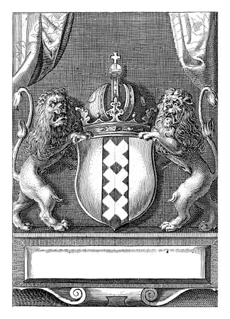 The coat of arms of the city of Amsterdam. Print no. 1 from a series of 16 performances of The Mirakel of Amsterdam, based on the events of March 15, 1345.の写真素材