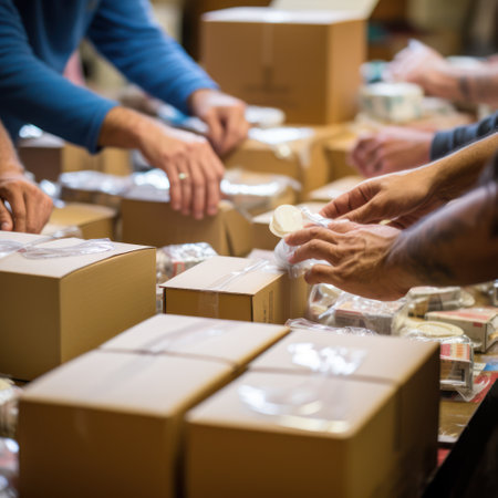 Hands come together to create hope in times of disaster. These care packages represent generosity and kindness that holds a community together.の素材