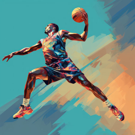 Rising above the competition, this basketball player defies gravity with a powerful slam dunk. A true display of athleticism and determination.の素材