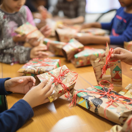Gifts that keep on giving! Spread festive cheer and warmth to children with beautifully wrapped presents this holiday season, lovingly crafted by these hands.の素材