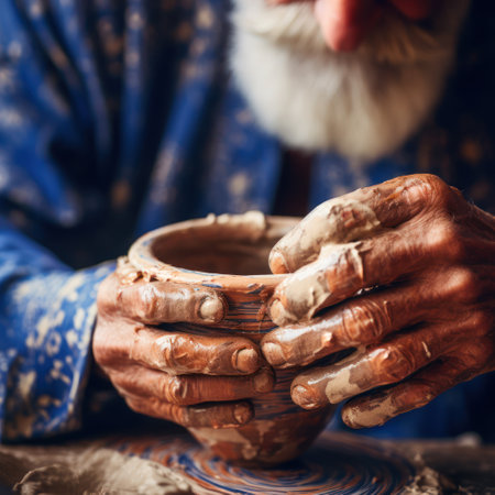 Masterful hands mold clay to create a beautiful work of art. Witness a skilled artisan's attention to detail as they mold delicate pottery fit for royalty.の素材