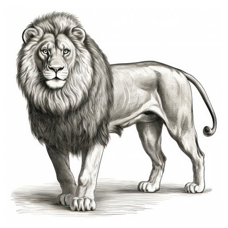 This vintage illustration of a European lion captures the 1800s style perfectly, complete with intricate engravings and a classic white background.の素材