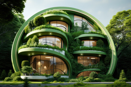 Experience a sustainable future by implementing green buildings and energy-efficient architecture. Reduce energy consumption and save on costs while protecting the environment.の素材