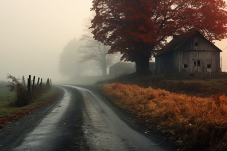 Explore the haunting beauty of moody foggy landscapes. You'll find yourself lost in the eerie calm of misty hills and shadowy forests.の素材