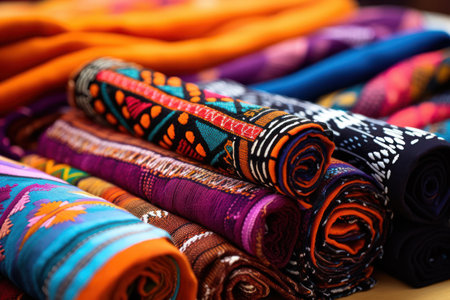 Experience a burst of culture with ethnic textiles! Catch a glimpse of the world's traditional patterns and incredible colors, all woven in vibrant fabrics.の素材