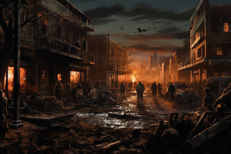 In the Scary Zombie Apocalypse Street Scene, the undead roam free as terror grips the once bustling city. The only way to survive is to stay alert and fight back with all you've got.の素材