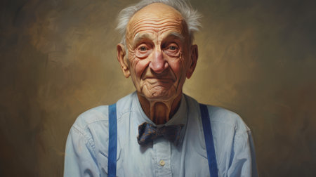 This heartwarming portrait captures the wisdom and grace of an elderly grandparent, with vivid realism and tender details that evoke memories and emotions.の素材