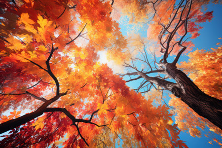 Immerse in the vivid hues of autumn as foliage bursts into a kaleidoscope of colors, painting nature's canvas in Vibrant Autumn Foliage.の素材