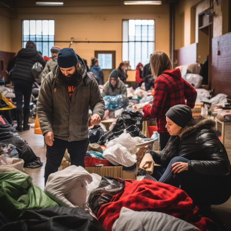 Dedicated volunteers come together to offer warmth and comfort at a local shelter, spreading love and hope in the community.の素材