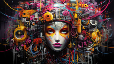 Unleashing creativity in the city, urban graffiti and street art bursts with color and character. A vibrant expression of the gritty urban landscape.の素材